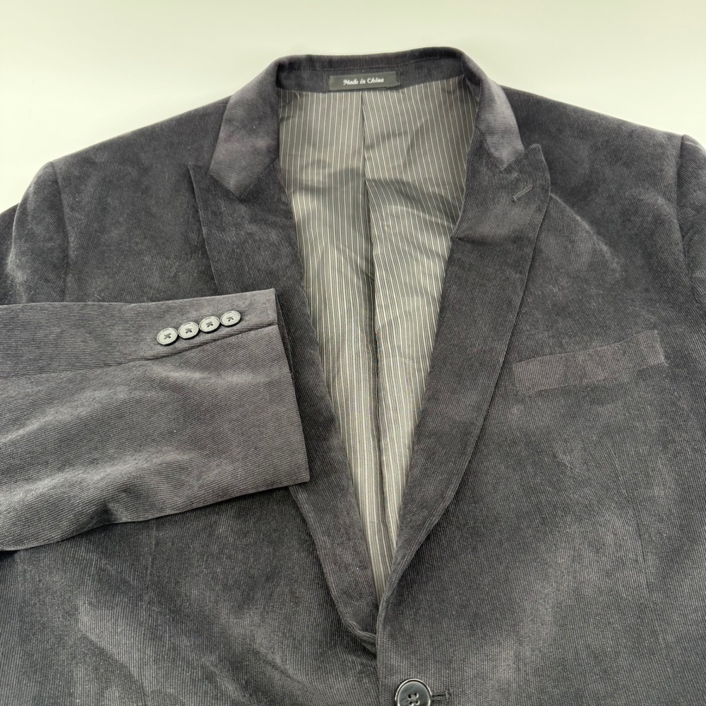 Calvin Klein Mens Black Corduroy Blazer Sport Coat Jacket 46L Stretch Pinstripe